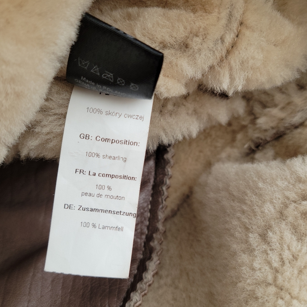 Gena Vintage 100% Genuine Shearling Wool Brown Military Style Pea Coat Size XS - Picture 11 of 12
